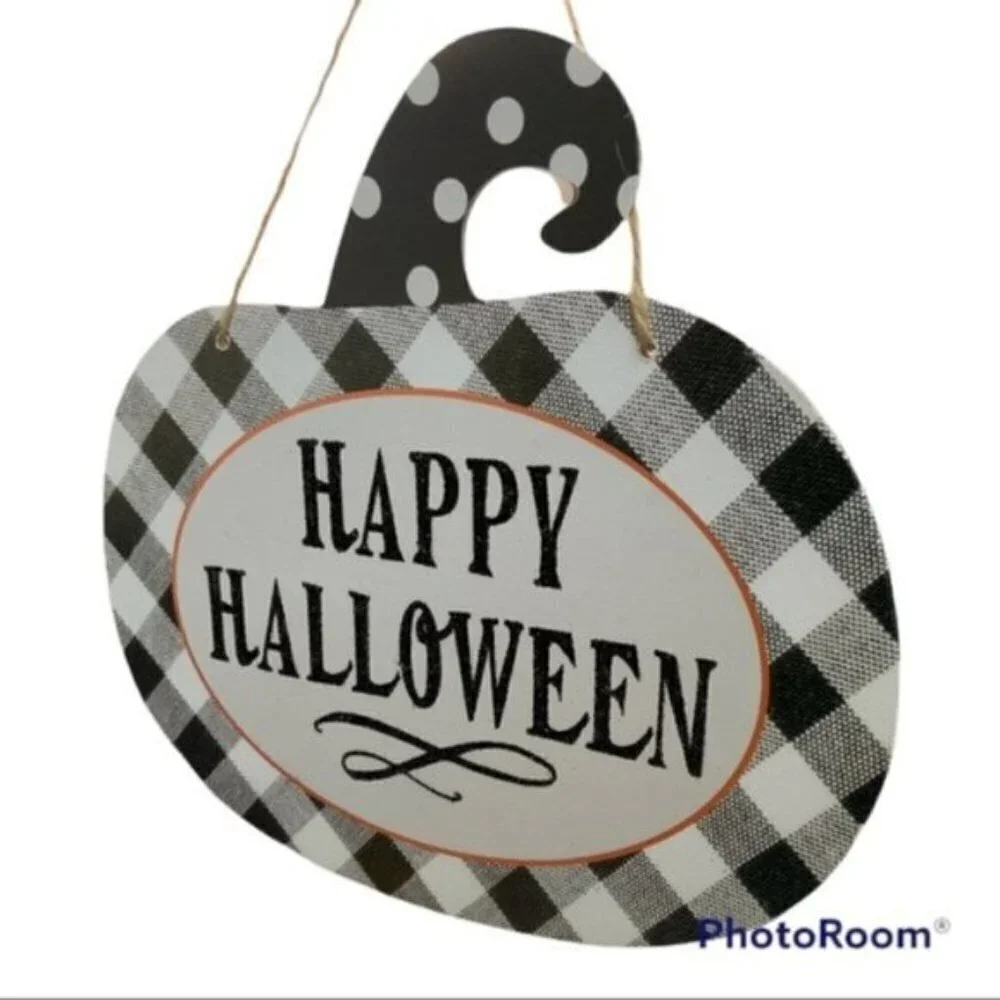Halloween Wall Hanging Halloween Buffalo Check Polka Dot Black White Glitter
